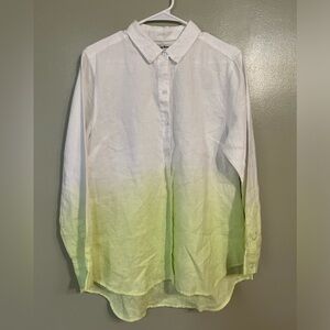 Tommy Bahama Womens Long Sleeves 100% Linen Button Up Shirt White Green M